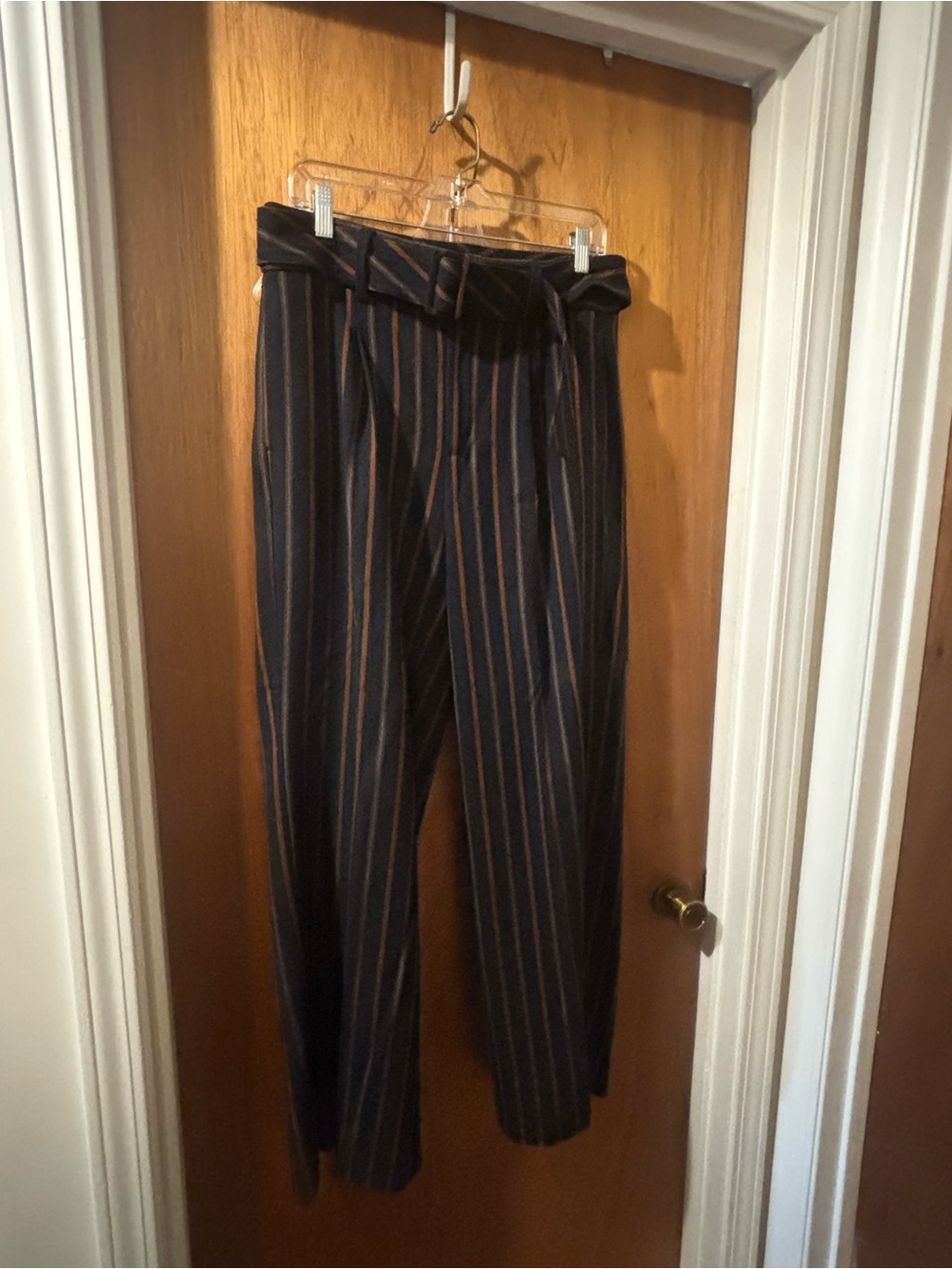 Banana Republic Navy Pants with Tan Pinstripes